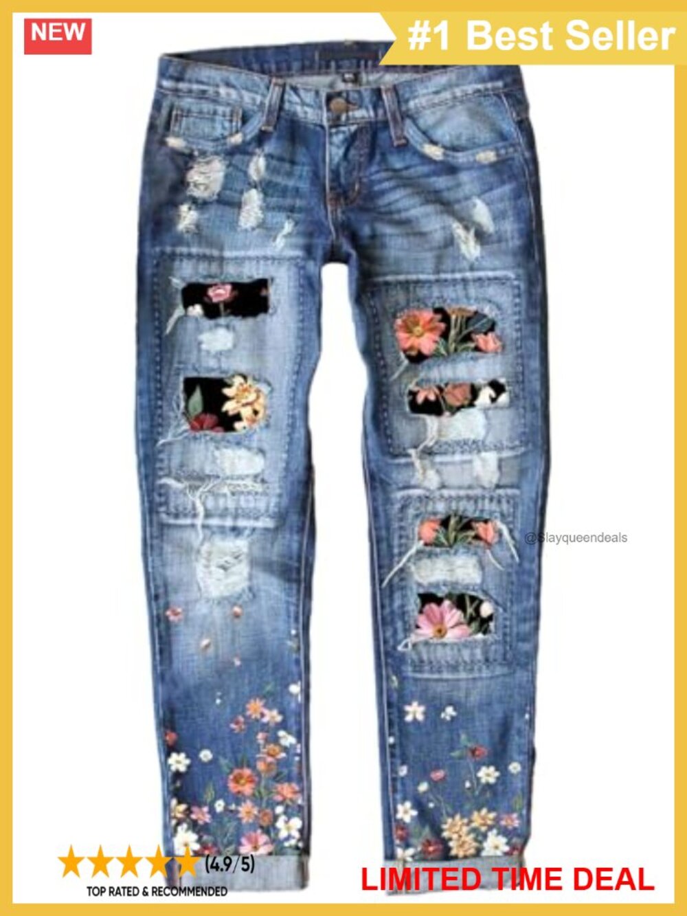 Plaid Patch Ripped Boyfriend Distressed Stretch Skinny Denim Jeans